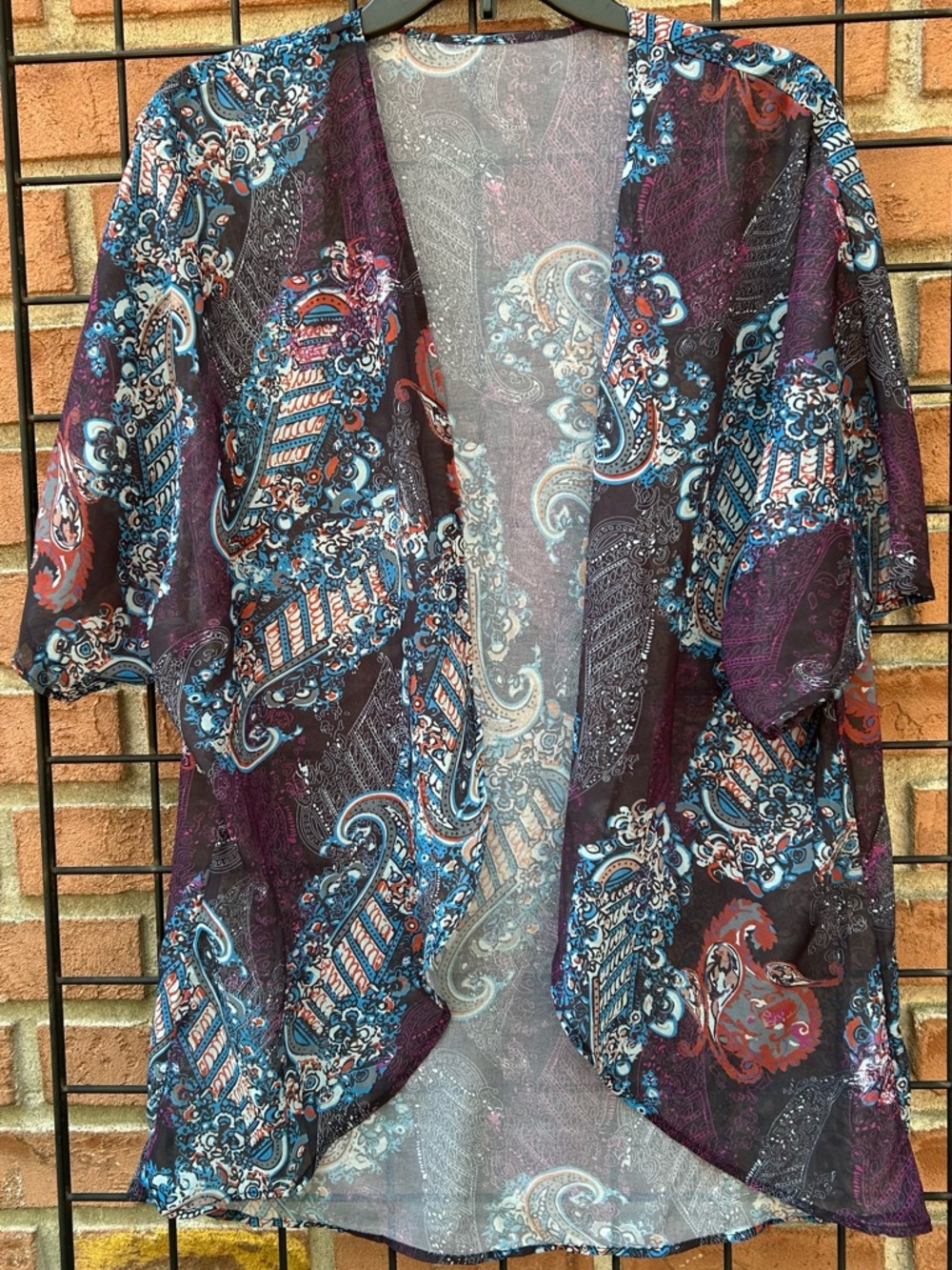 Sheer Paisley Kimono Cardigan - Purple & Blue